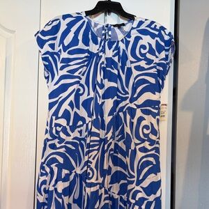 1. State Blue and White Abstract Midi Dress